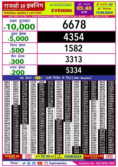 rajshree 10 evening|RAJSHREE 10 EVENING MANGAL WEEKLY LOTTERY Dated .